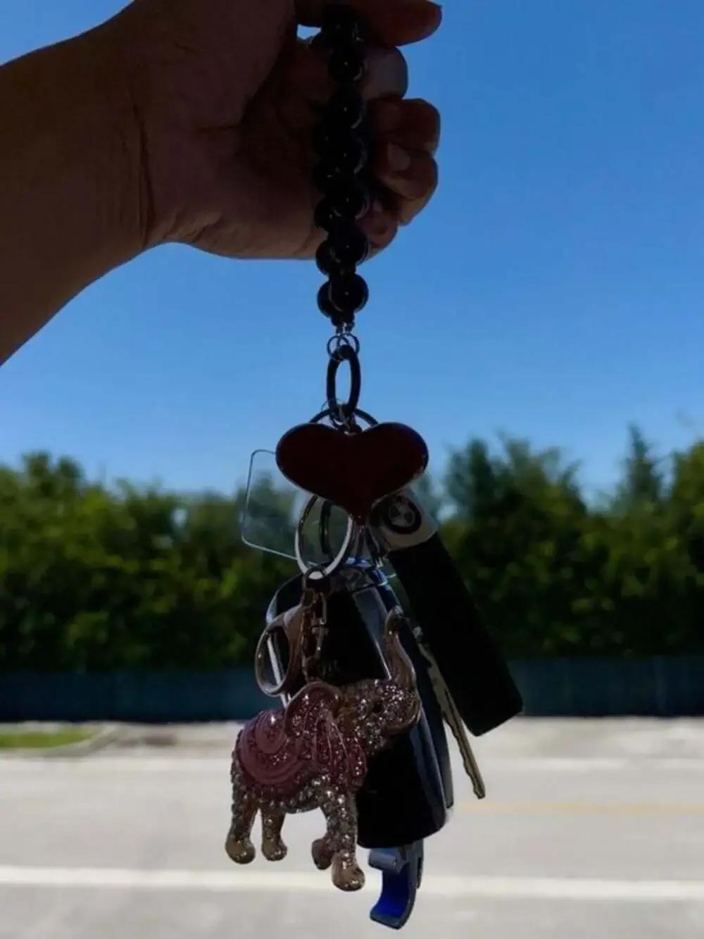 Red Heart Keyring Wristlet with Black Beaded Loop